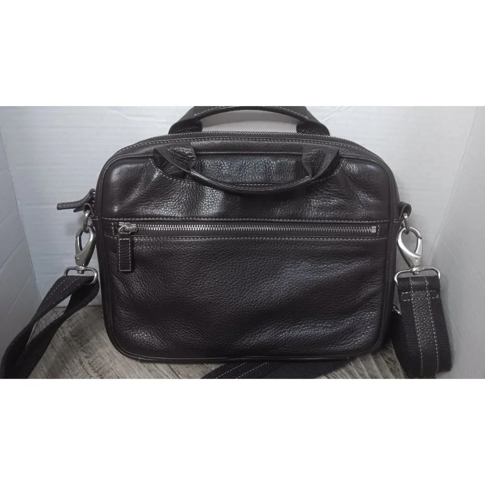 Levenger Brown Leather City Work Travel Crossbody Lined Tablet Messenger Bag